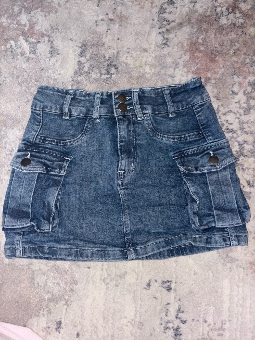 Denim Cargo Mini Skirt XS- Blue